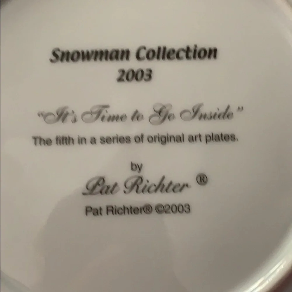 Pat Richter Snowman Plate. NIB